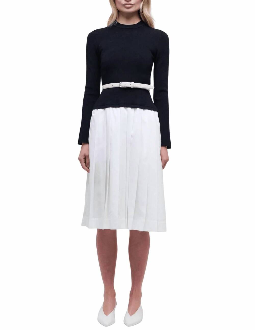 NEW JONATHAN SIMKHAI heather long sleeve belted midi dress in black